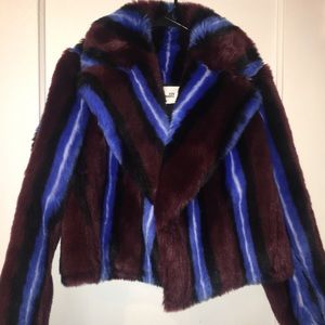 DVF faux fur stripped jacket